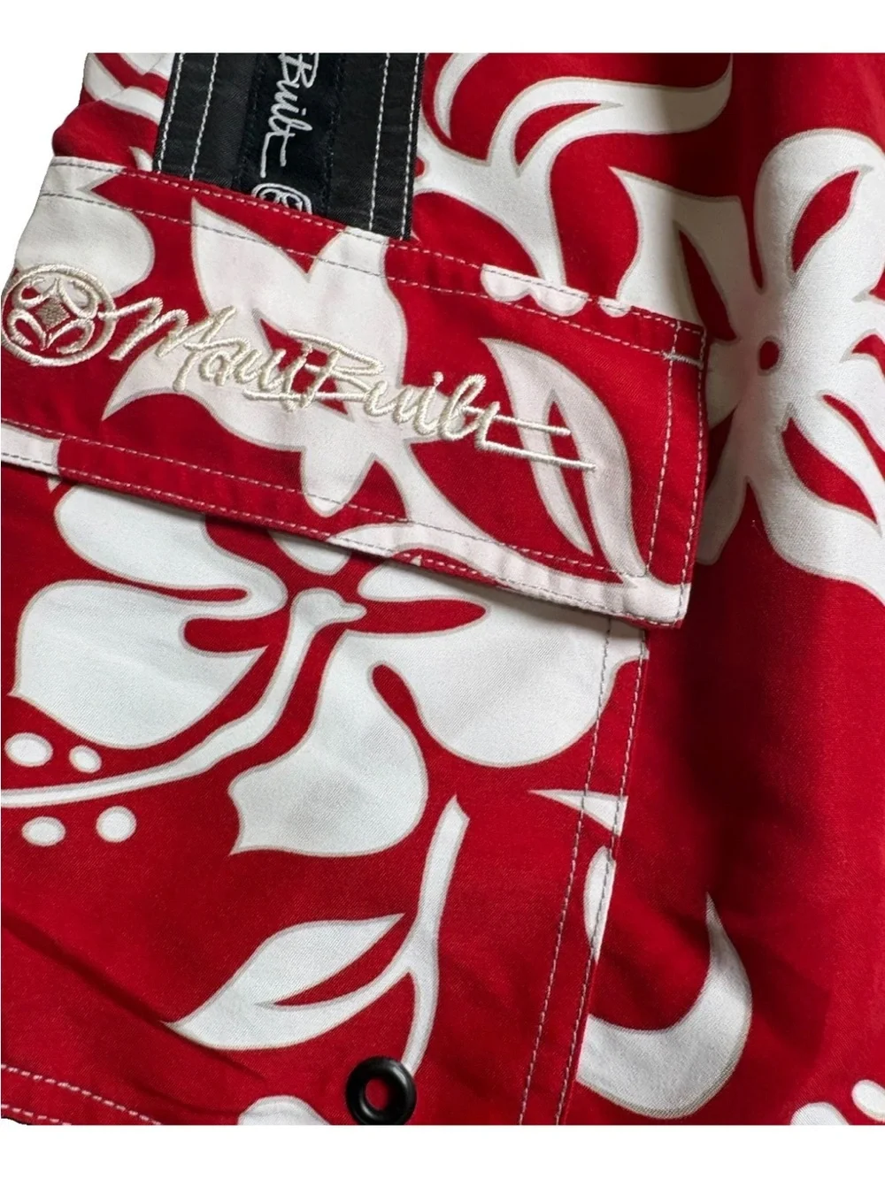 MAUI BUILT Board Shorts Trunks Hawaiian Tribal Floral Red White Mens 40 x 11